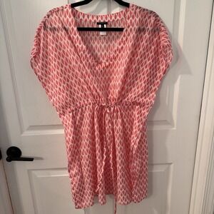 Talbots‎ Pink Gauze Dress Beach Cover Up Drawstring V-Neck Short Sleeve Size S